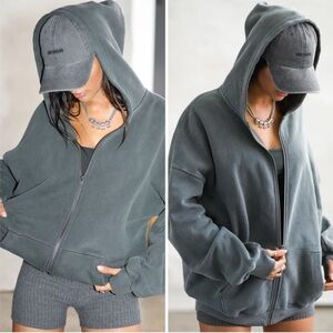 Joah Brown OVERSIZED ZIP HOODIE in Slate Blue